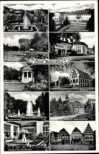 Ak Bad Salzuflen in Lippe, Leuchtfontäne im Kurpark, Kurhaus, Leopold Sprudel, Rathaus, Kurparksee