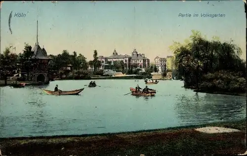 Ak Köln am Rhein, Partie im Volksgarten, Ruderboot