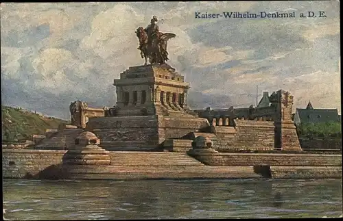 Künstler Ak Koblenz am Rhein, Deutsches Eck, Kaiser Wilhelm-Denkmal