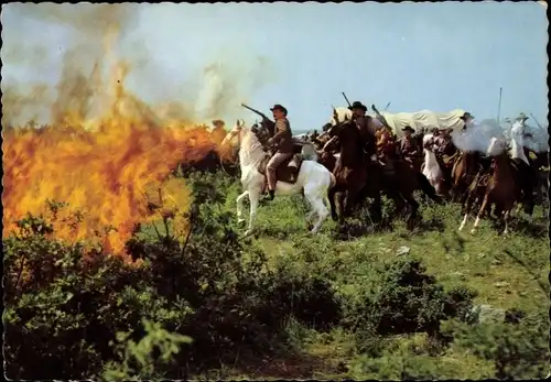 Ak Filmszene Winnetou 3. Teil, Feuerwall der Apachen