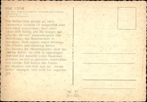 Ak Filmszene Winnetou 3. Teil, Feuerwall der Apachen