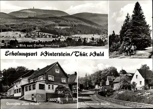 Ak Winterstein Waltershausen in Thüringen, Gaststätte Zum Hirsch, Kremserfahrt, Inselsberg