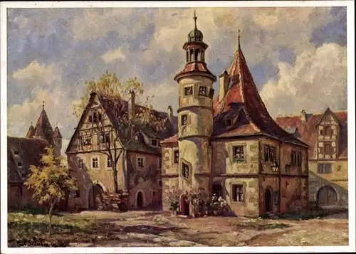 Künstler Ak Sollmann, P., Rothenburg ob der Tauber Mittelfranken, Hegereiterhaus im Spitalhof