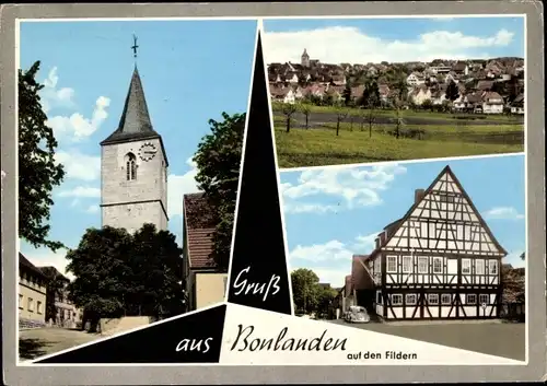 Ak Bonlanden Filderstadt in Württemberg, Kirche, Fachwerkhaus