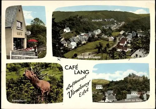 Ak Virneburg in der Eifel, Cafe-Restaurant Lang, Blick zur Burg, Hirsch