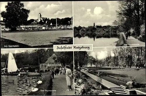 Ak Ratzeburg im Herzogtum Lauenburg, Sportplatz, Seepromenade, Städt. Anlagen