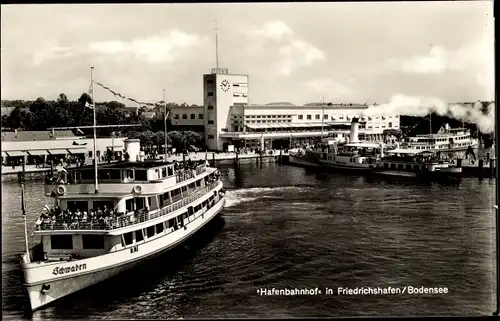 Ak Friedrichshafen am Bodensee, Hafenbahnhof, Dampfer Schwaben