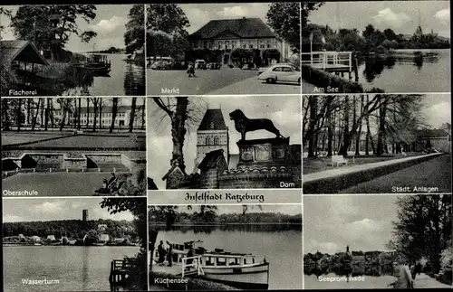 Ak Ratzeburg im Herzogtum Lauenburg, Markt, Seepromenade, Städt. Anlagen, Wasserturm, Oberschule