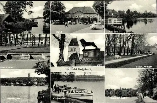 Ak Ratzeburg im Herzogtum Lauenburg, Markt, Seepromenade, Städt. Anlagen, Wasserturm, Oberschule