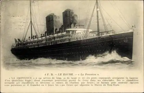 Ak Le Havre Seine Maritime, La Provence, Dampfer, CGT, French Line