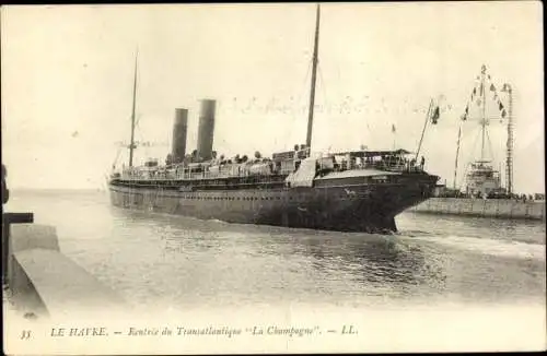 Ak Le Havre Seine Maritime, Transatlantique La Champagne, Dampfer, CGT, French Line