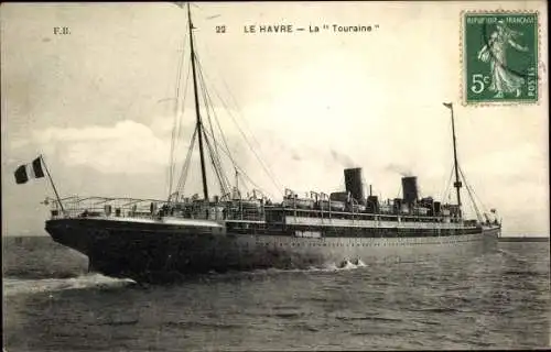 Ak Le Havre Seine Maritime, La Touraine, Dampfer, CGT, French Line