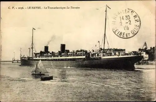 Ak Le Havre Seine Maritime, Le Transatlantique La Touraine, Dampfer, CGT, French Line