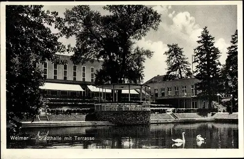 Ak Weimar in Thüringen, Stadthalle mit Terrasse