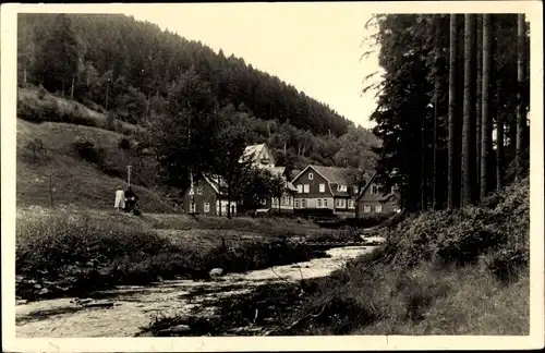 Ak Tellerhammer Biberau Schleusegrund in Thüringen, Dorfpartie
