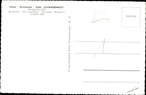Ak Neckarsteinach in Hessen, Hotel Restaurant Café "Schwalbennest"