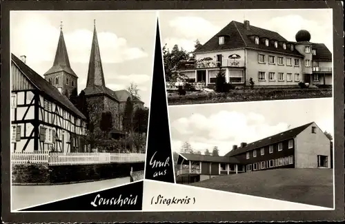 Ak Leuscheid Windeck an der Sieg, Ortspartie, Teilansicht mit Kirche