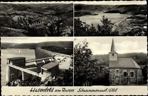 Ak Hasenfeld Heimbach in der Eifel, Rurtalsperre Schwammenauel, Kirche