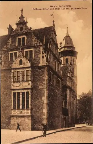 Ak Hann. Münden in Niedersachsen, Rathaus-Erker, St. Blasius-Turm