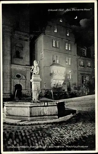 Ak Hachenburg im Westerwald, Hotel zur Krone, Nachtaufnahme