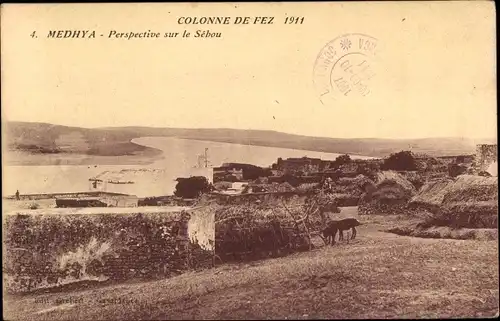 Ak Fès Fez Marokko, Colonne de Fez 1911, Medhya, Perspective sur le Sebou