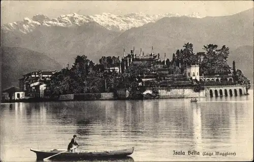 Ak Isola Bella Lago Maggiore Piemonte, Blick auf den Ort, Ruderpartie