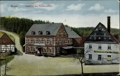 Ak Mosel Zwickau in Sachsen, Gasthaus zur Forellenmühle, Bäckerei