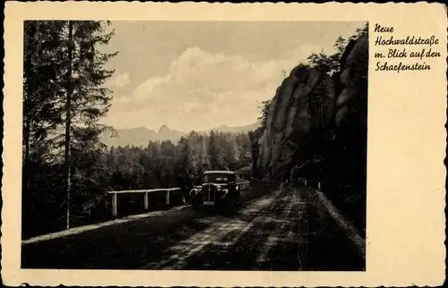 Ak Oybin in der Oberlausitz, Zittauer Gebirge, Hochwald, Neue Hochwaldstraße, Scharfenstein