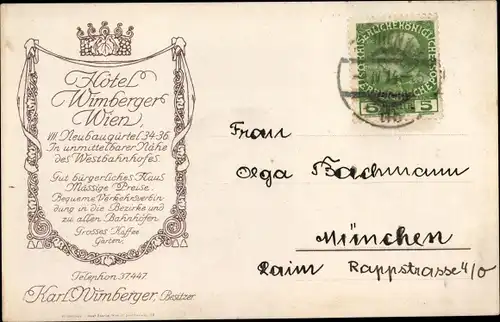 Ak Wien VII. Neubau, Hotel Wimberger, Wappen, Neubaugürtel 34-36