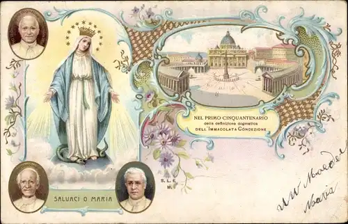 Litho Vatikan, Primo Cinquantenario dell'Immcacolata Condezione, Päpste, Gnadenbild, Petersplatz