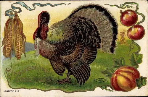 Ak Thanksgiving, Truthahn, Mais, Kürbis