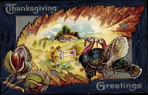 Präge Ak Thanksgiving, Turkeys, Truthahn