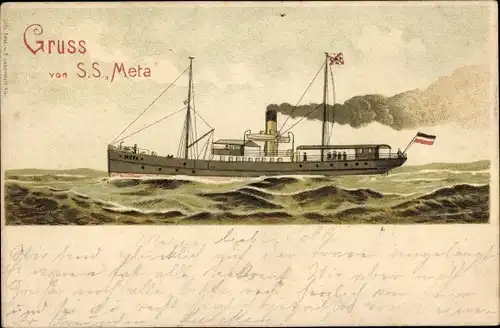 Litho Dampfer S. S. Meta auf der Ostsee, Lübeck