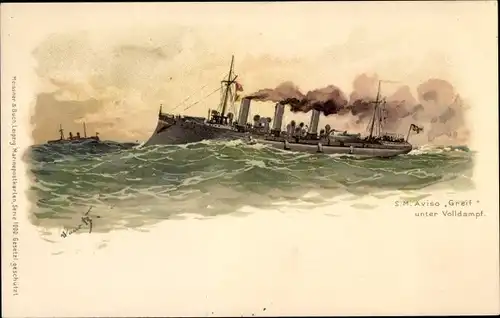 Künstler Litho Bohrdt, Hans, Deutsches Kriegsschiff, SMS Greif, Aviso