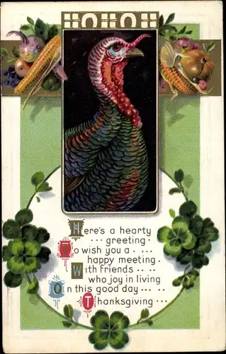 Ak Thanksgiving, Turkey, Truthahn, Kleeblätter