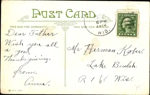 Ak Thanksgiving, Turkey, Truthahn, Kleeblätter