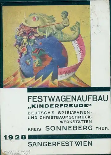 Künstler Ak Sonneberg in Thüringen, Festwagenaufbau Kinderfreude, Spielwarenwerkstätten, Fisch