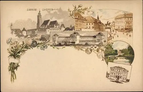 Ganzsachen Litho Zagreb Kroatien, Stadtansichten