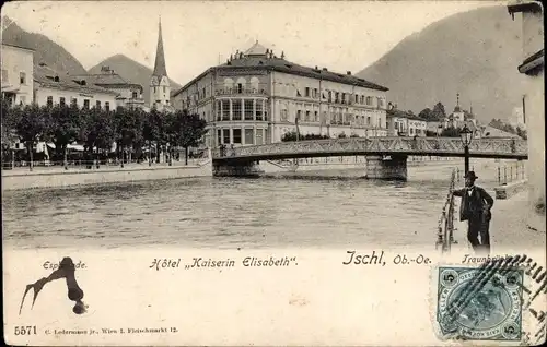 Ak Bad Ischl in Oberösterreich, Hotel Kaiserin Elisabeth, Brücke