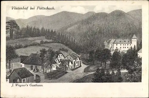 Ak Bürg Vöstenhof Niederösterreich, Blick auf den Ort, Gasthaus