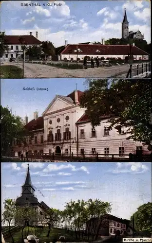 Ak Ebenthal Niederösterreich, Platz, Schloss Coburg, Kirche