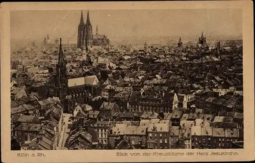 Ak Köln am Rhein, Gesamtansicht, Blick von der Kreuzblume der Herz Jesukirche