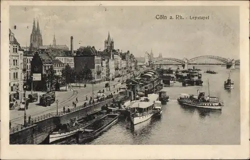 Ak Köln am Rhein, Leystapel, Dampfer, Straßenbahn