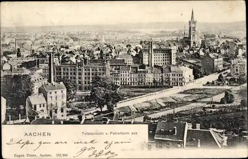 Ak Aachen in Nordrhein Westfalen, Gesamtansicht, Blick vom Pulverturm