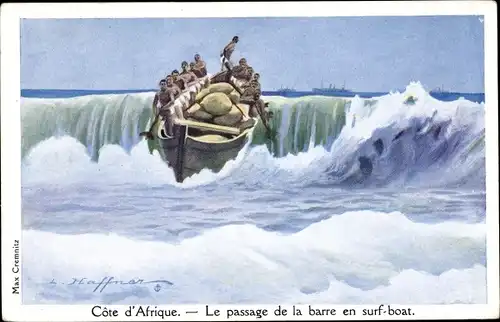 Künstler Ak Haffner, Côte d'Afrique, Le passage de la barre en surf boat