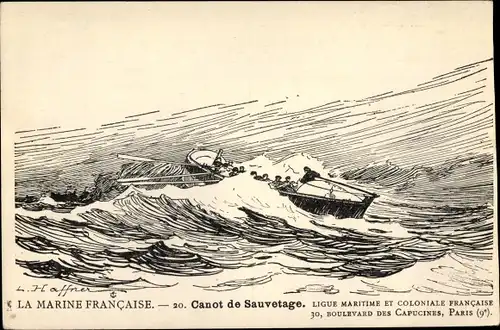 Künstler Ak Haffner, Canot de Sauvetage, Ligue Maritime et Coloniale Francaise