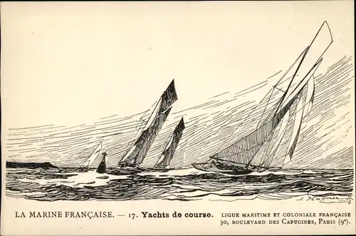 Künstler Ak Haffner, Yachts de course, Ligue Maritime et Coloniale Francaise