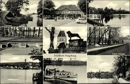 Ak Ratzeburg im Herzogtum Lauenburg, Markt, Seepromenade, Städt. Anlagen, Wasserturm, Oberschule