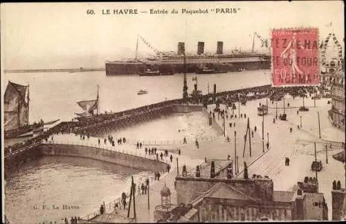 Ak Le Havre Seine Maritime, Entree du Paquebot Paris, Dampfer, CGT, French Line