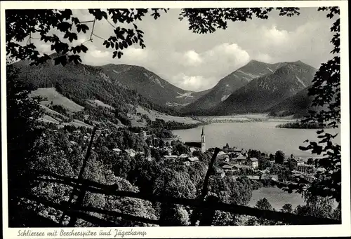 Ak Schliersee in Oberbayern, Teilansicht mit Brecherspitze und Jägerkamp